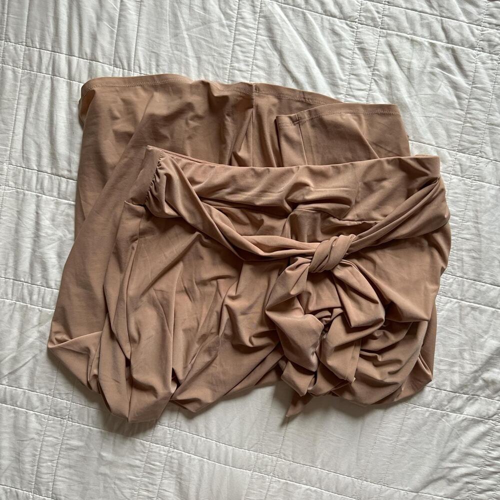 NY Collection neutral beige maxi skirt womens L layering minimalist stretchy - Picture 7 of 8